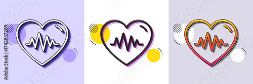 Heartbeat line icon. Halftone dotted pattern. Gradient icon with grain shadow. Heart pulse sign. Medical ekg symbol. Line heartbeat icon. Various designs. Vector