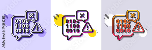 Binary code line icon. Halftone dotted pattern. Gradient icon with grain shadow. Ransomware threat sign. Cyber attack symbol. Line binary code icon. Various designs. Vector