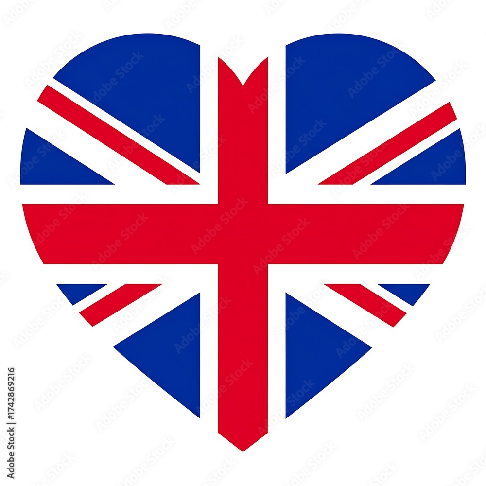 Obraz premium The United Kingdom's flag, the Union Jack, shaped into a heart
