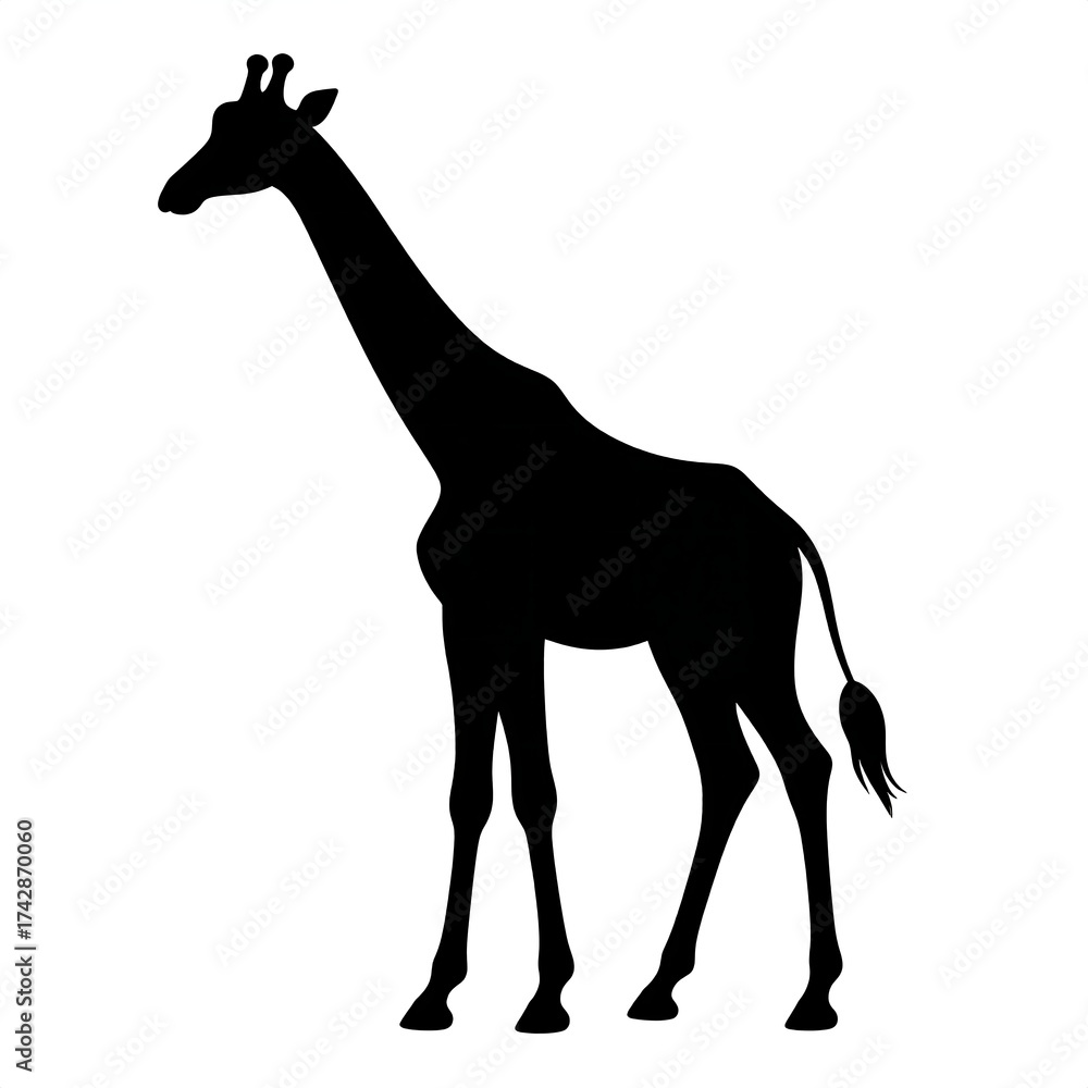 Fototapeta premium Silhouette of a graceful giraffe standing tall against a white background
