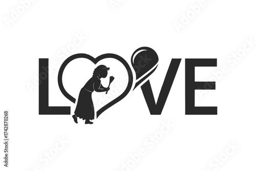 Bold sans-serif “LOVE” letters with heart shape in negative space, modern Valentine’s Day 2026 typography vector for greeting cards, minimalist posters, and decor.
