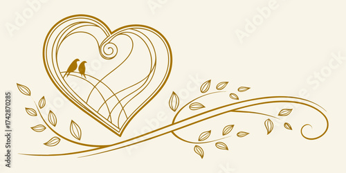 Single heart icon with golden metallic outline, elegant minimalist Valentine’s Day 2026 vector, luxury romantic design for premium decor and greeting templates.
