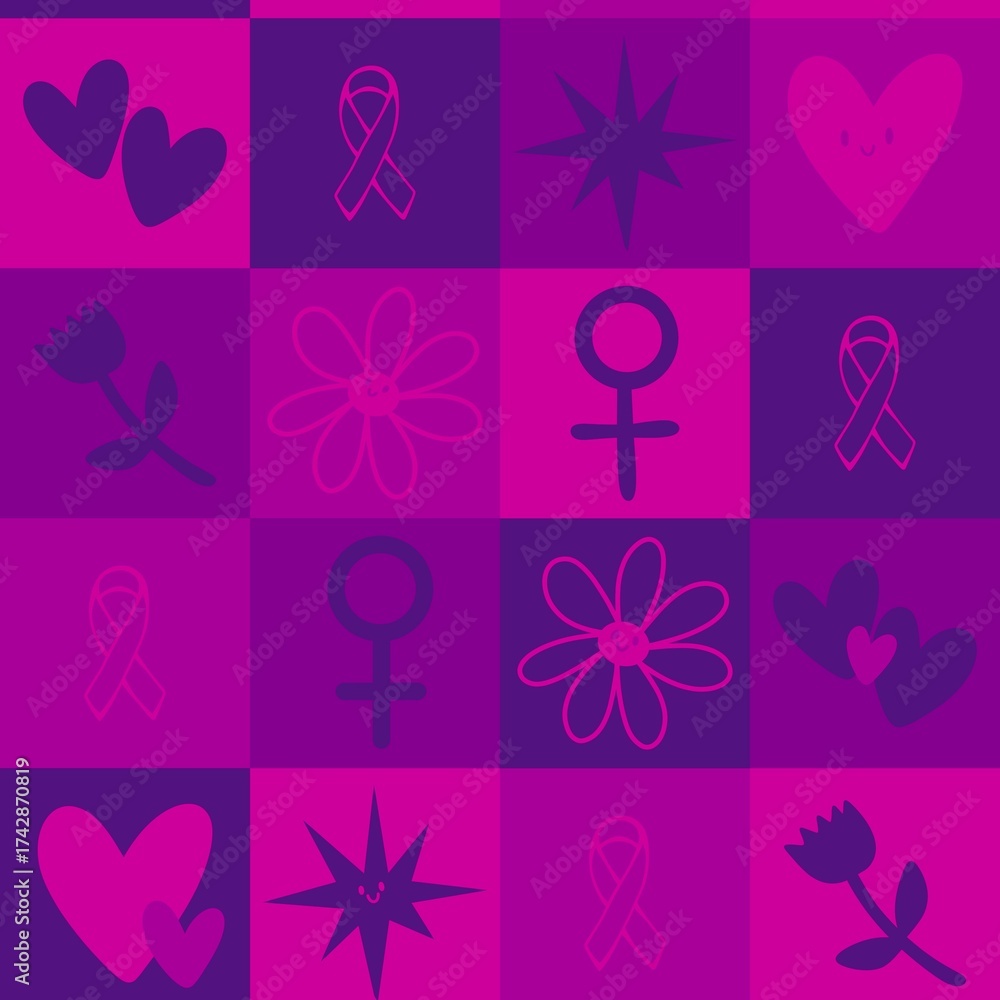 Obraz premium Breast cancer month seamless pink ribbon day mammogram pattern for medical accessories and medicine textiles