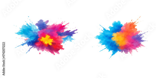 Abstract colorful ink splashes on white paper texture forming an artistic watercolor design pattern