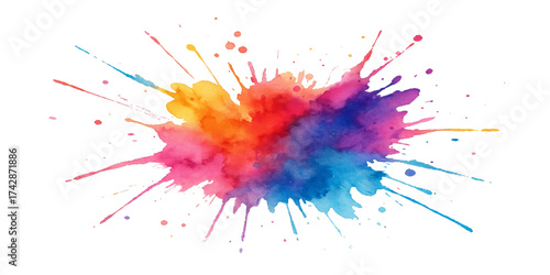Abstract colorful ink splashes and blots in watercolor design with rainbow color splatter pattern on a white background for artistic vector illustration