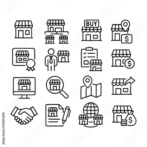 Franchise business vector icon set. Outline symbols. Line design