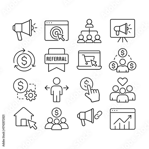 Online promotion icons collection. Outline symbols. Line design