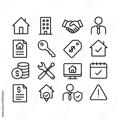 Rental property icons vector set. Outline symbols. Line design