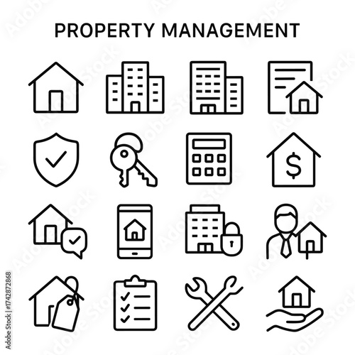 Real estate management vector icons. Outline symbols. Line design