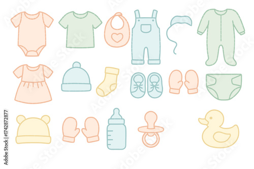 Colorful baby clothing and accessories collection