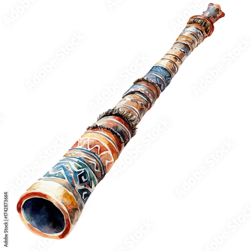 Didgeridoo, watercolor painting vector, isolated on a white background.