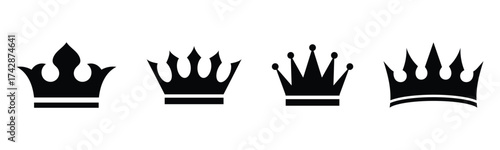 Black dark isolated king and queen vector crown icon set on white background. Set of vector crown icons. Royal luxury vintage crown icons. EPS 10. 