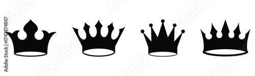 Black dark isolated king and queen vector crown icon set on white background. Set of vector crown icons. Royal luxury vintage crown icons. EPS 10. 