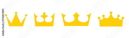  Set of vector crown icons. Royal luxury vintage crown icons.  Classic modern isolated crown icons set. Glowing golden isolated king and queen vector crown icon set on white background.