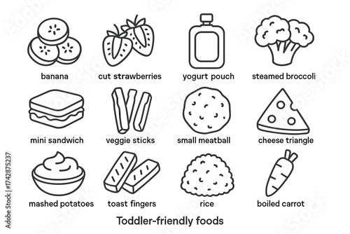Toddler-friendly foods: healthy snacks for young children with illustrated options