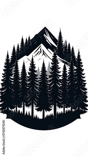 Silhouette of majestic mountain peeking through a forest