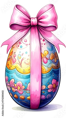 Decorated Easter egg with ribbon