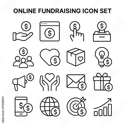 Charity donation vector icons pack. Outline symbols. Line design