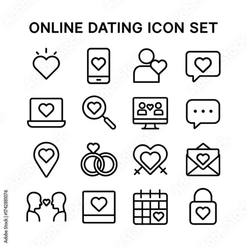 Online dating vector icons. Outline symbols. Line design