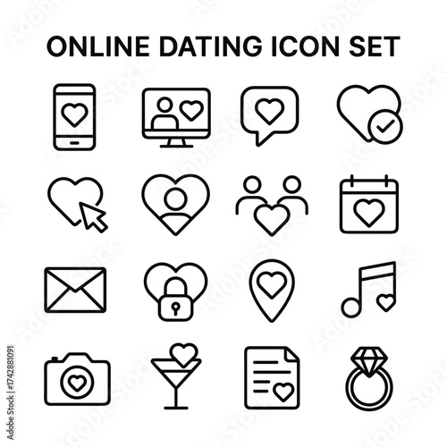 Romance and dating vector icons set. Outline symbols. Line design