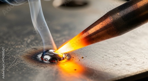Hot Soldering Iron Melting Solder with Rising Smoke, Electronics Repair and Manufacturing