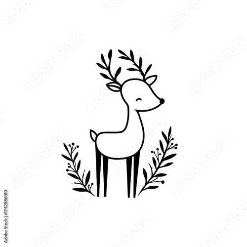 Fallow deer. Fallow deer simple black and white line art vector logo