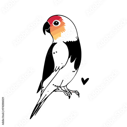 Lovebird. Lovebird simple black and white line art vector logo