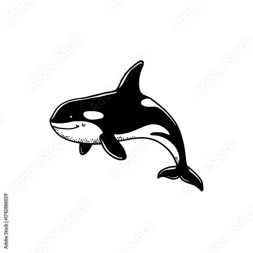 Orca. Orca simple black and white line art vector logo