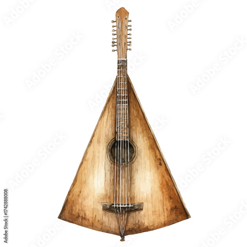watercolor of Balalaika, vector, isolated on a white background.