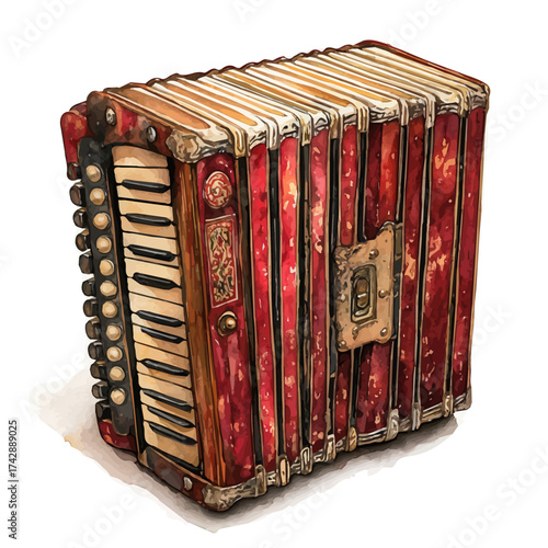 watercolor vector of Accordion, isolated on a white background.
