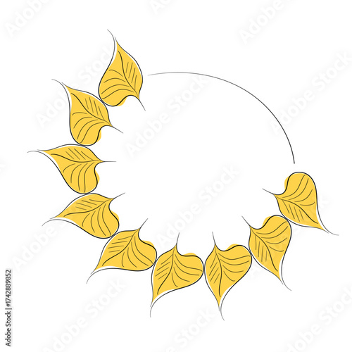 Hand drawn plants, dividers, wreaths, border frames. Circle floral frame with leaves on white background. Vector hand drawn illustration for wallpaper, posters, card. Copy space. Doodle style.