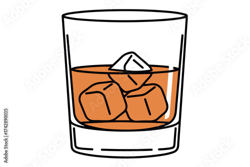 Glass of whiskey with ice cubes isolated on transparent background