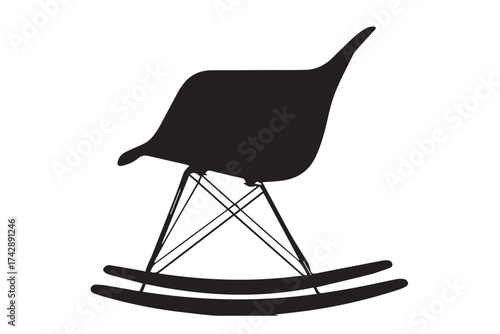 Black silhouette of a rocking chair with a wire base isolated on transparent background