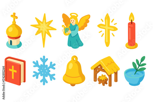 Christmas, winter holidays, 3d icon set. festive, religious icons collection.