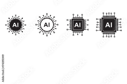 Artificial intelligence icons, ai logo, computer chip, technology symbol, isolated on transparent background