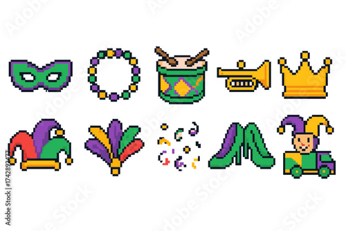 Mardi gras, carnival flat icon set. party, festival celebration icons flat collection