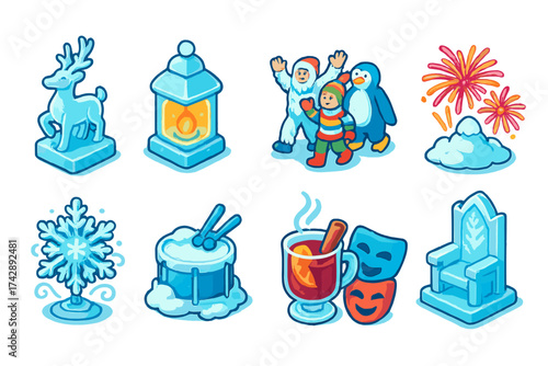 Winter, holiday 3d icon set. festive winter symbols in vibrant 3d collection