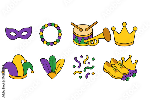 Carnival celebration outline icon set. festive party, mardi gras outline icons collection