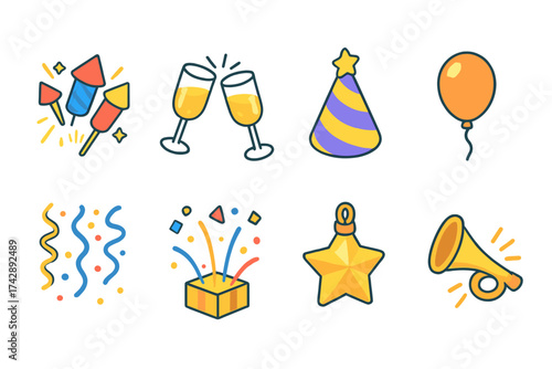 Celebration, party line icon set. festive, holiday event icons outline collection