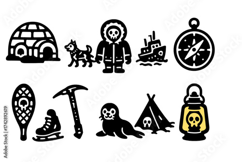 Winter, arctic silhouette icon set. adventure, exploration icons silhouette collection