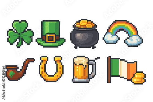 St. patrick's day 3d icon set. irish culture and holiday symbols collection