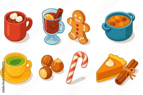 Winter, holiday line icon set. seasonal, warm drink, festive treats icons collection