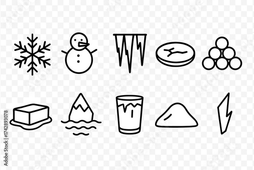 Winter season outline icon set. snow, ice, cold weather theme icons collection