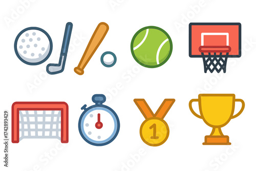 Sports and fitness icon set. outline style for athletics, games, and competition