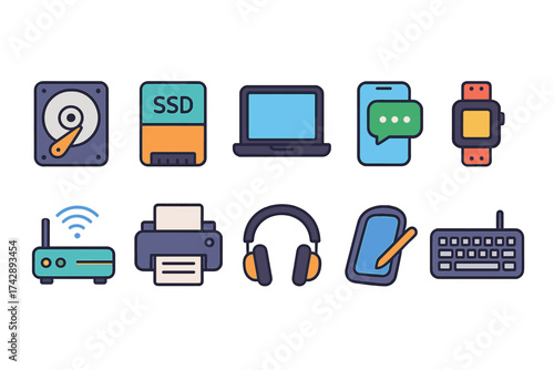 Electronic gadgets icon set. technology, devices and gadgets in a linear style.