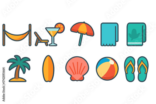 Beach, summer outline icon set. vacation, relaxation symbols outline collection