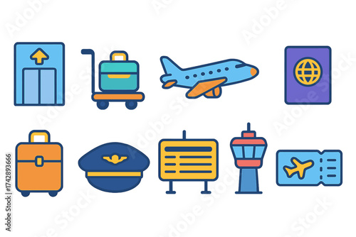 Travel and airport line icon set. vacation, airline, passport, and luggage symbols.
