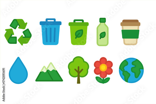 Eco-friendly, recycling icon set. nature, environment icons in glowing style collection