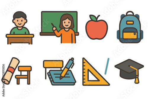 Education, learning outline icon set. school, classroom, study icons collection