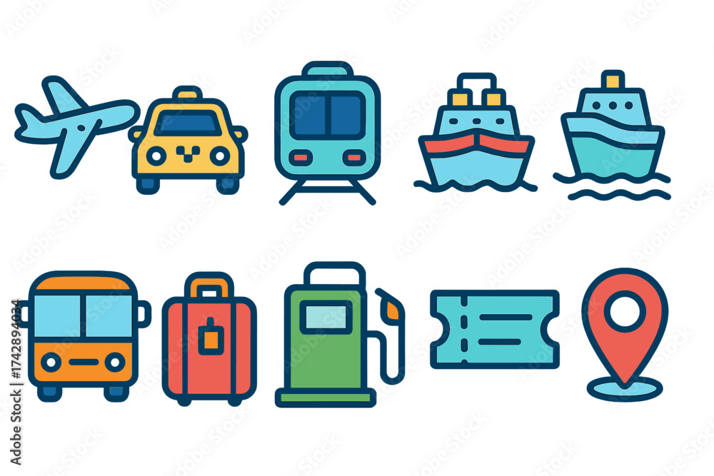Fototapeta premium Transportation, travel line icon set. transport, vacation planning icons line collection